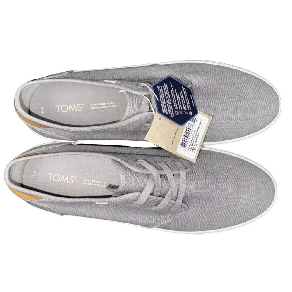 TOMS Carlo Mens Size 14 Sneakers Canvas Casual Low Top Fashion Casual Grey New